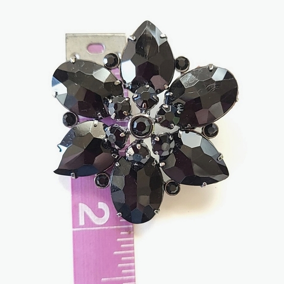 FAUX BLACK ONYX FLORAL VINTAGE PIN BROOCH - Picture 4 of 4